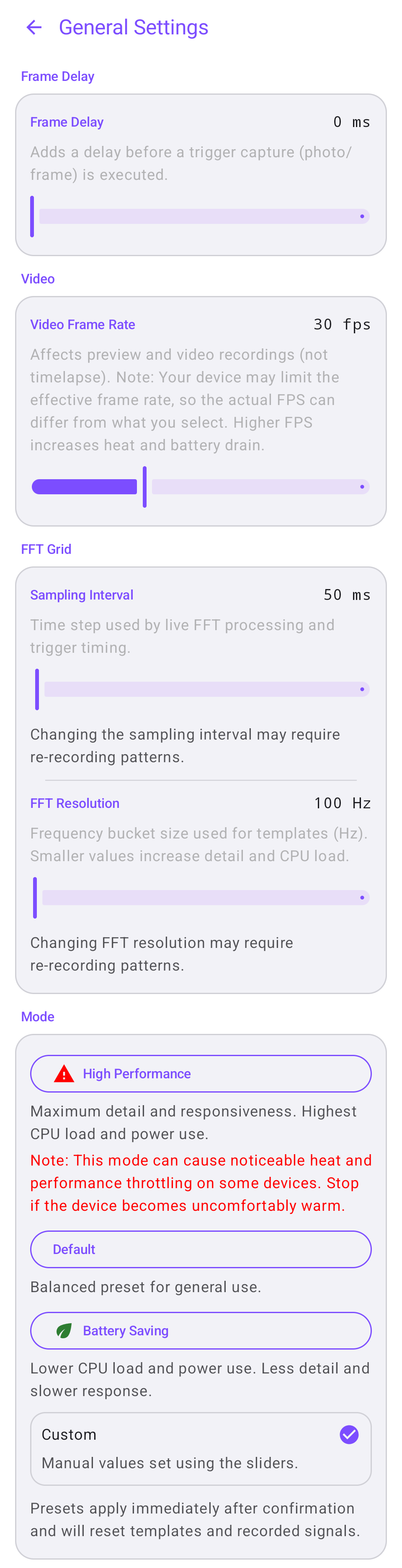 General settings - Android
